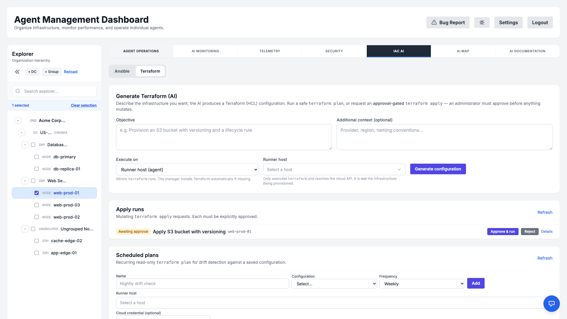 IaC AI Terraform generation, validate, plan and approval-gated apply